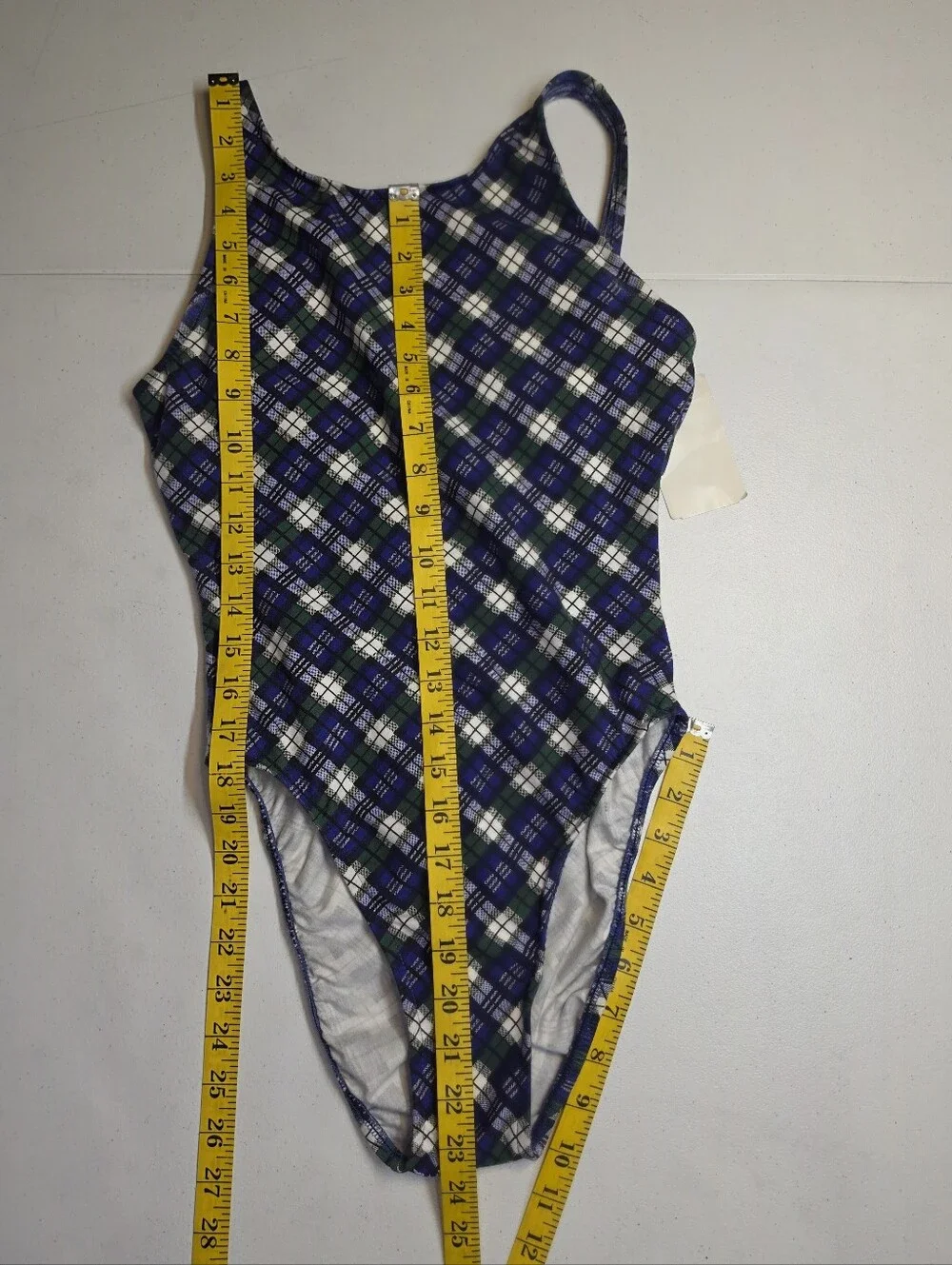 Westbound Vintage 90s Blue Tartan Plaid One-Piece Swimsuit Cotton